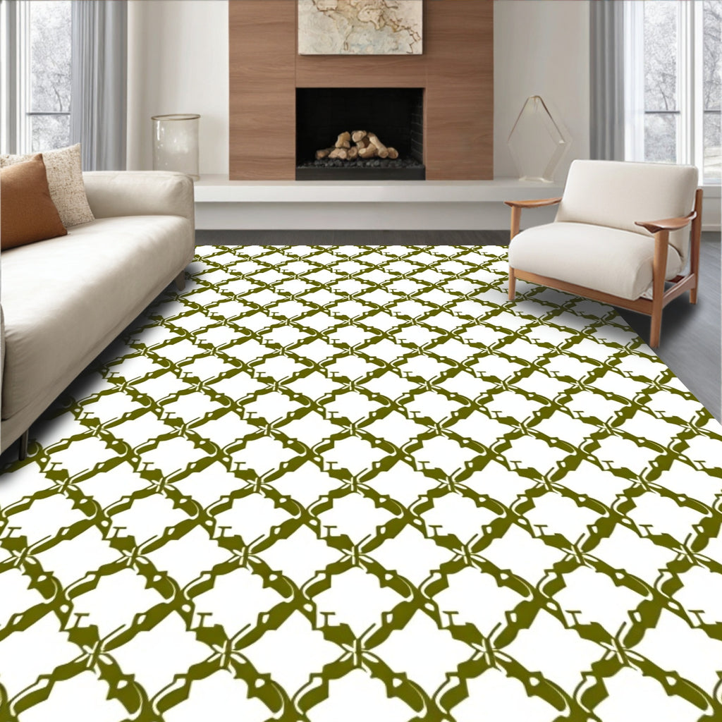 Sage Green Interlocking Leaf Lattice Rug