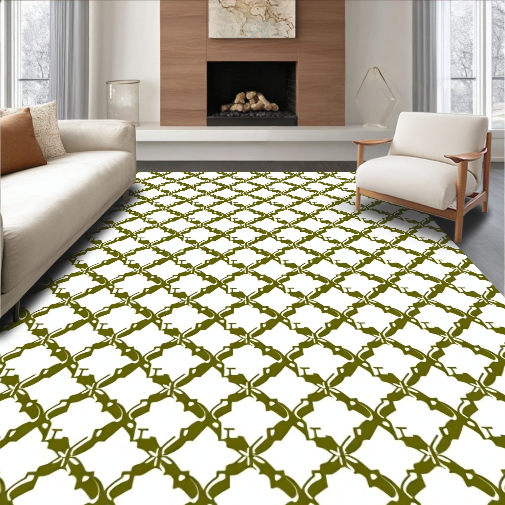 Sage Green Interlocking Leaf Lattice Rug