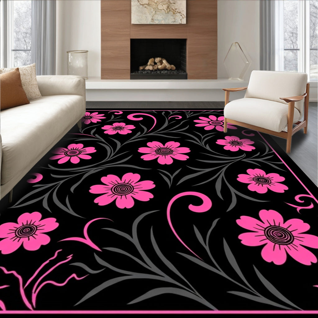 Vibrant Pink Floral Scrollwork Garden Rug