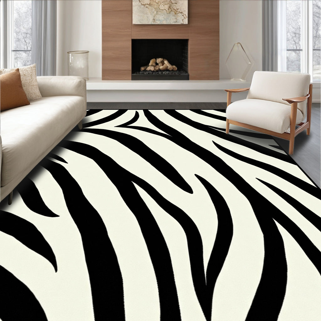 Bold Black Cream Zebra Stripes Rug
