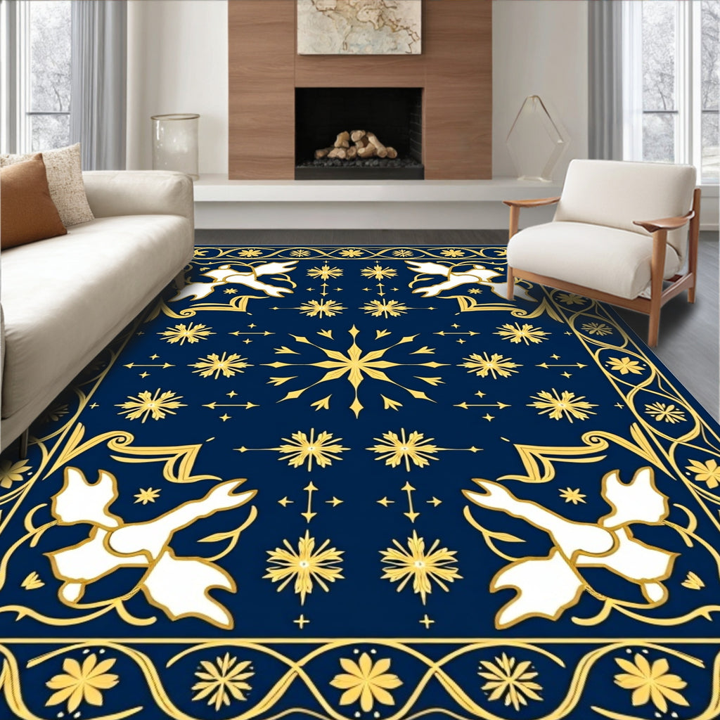 Midnight Gold Celestial Floral Mandala Rug