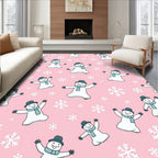 Pink Snowman Snowflakes Holiday Rug