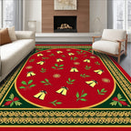 Red Golden Bell Festive Holly Border Rug