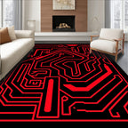 Bold Red Circuit Board Maze Rug