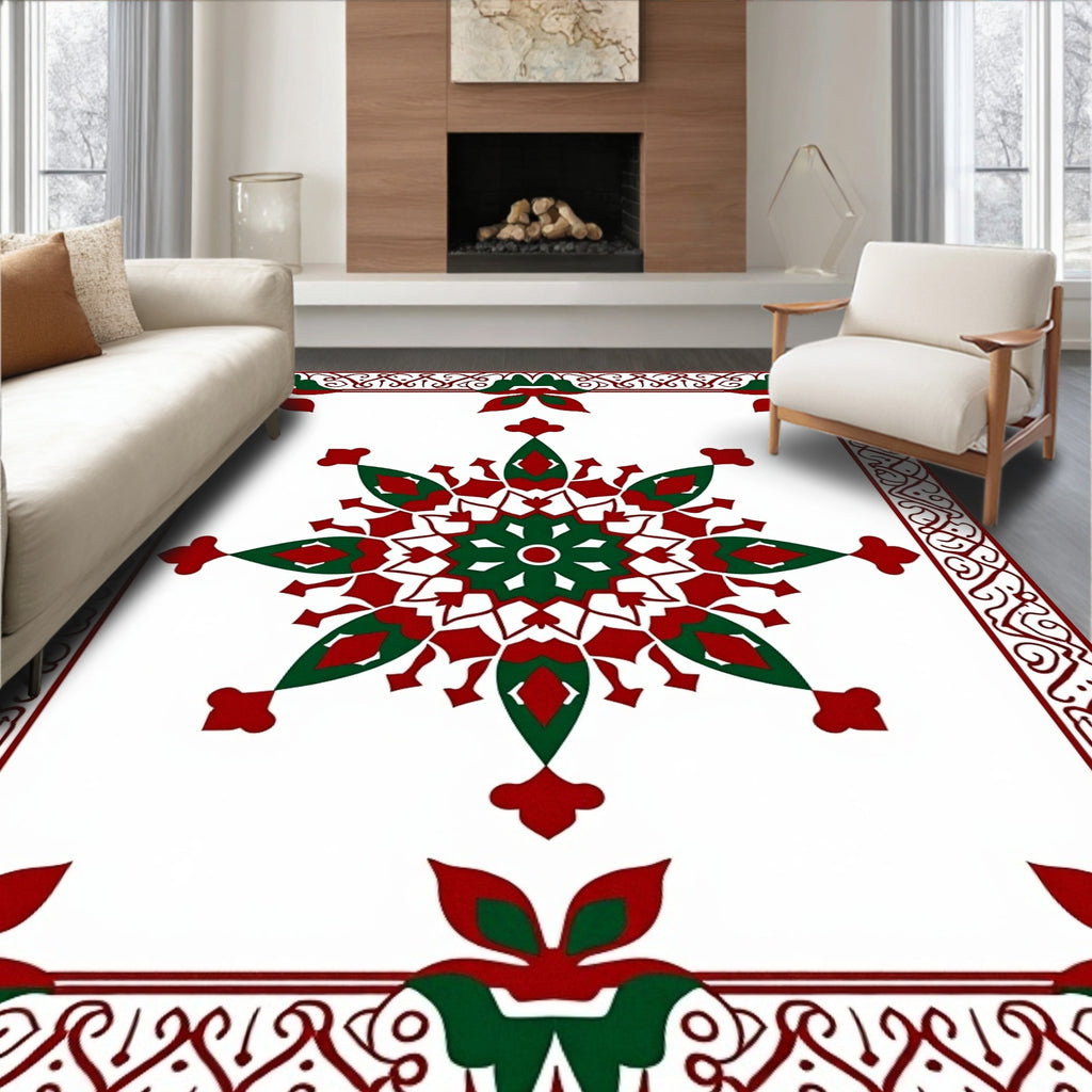 Crimson Green Medallion Border Rug