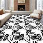 Primitive Black And White Glyph Art Rug
