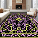 Pink Yellow Black Floral Medallion Rug