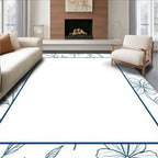 Navy Floral Border Sketch Rug