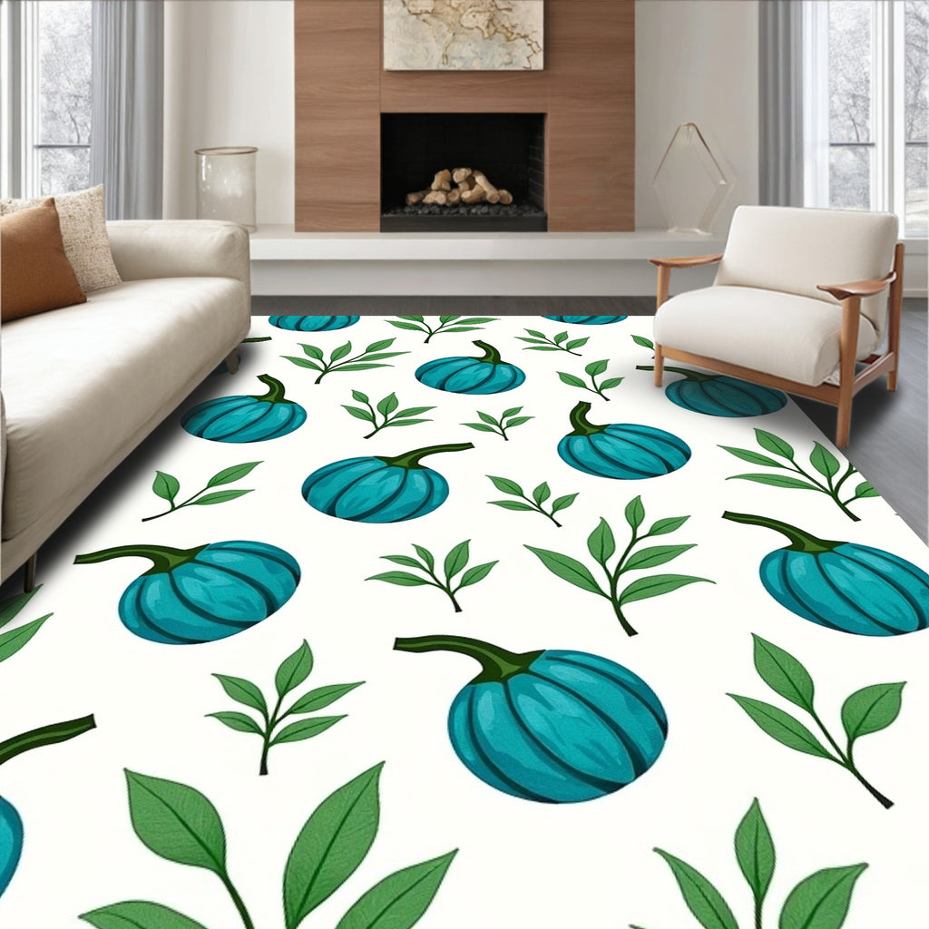 Teal Pumpkin Garden Repeating Pattern Rug