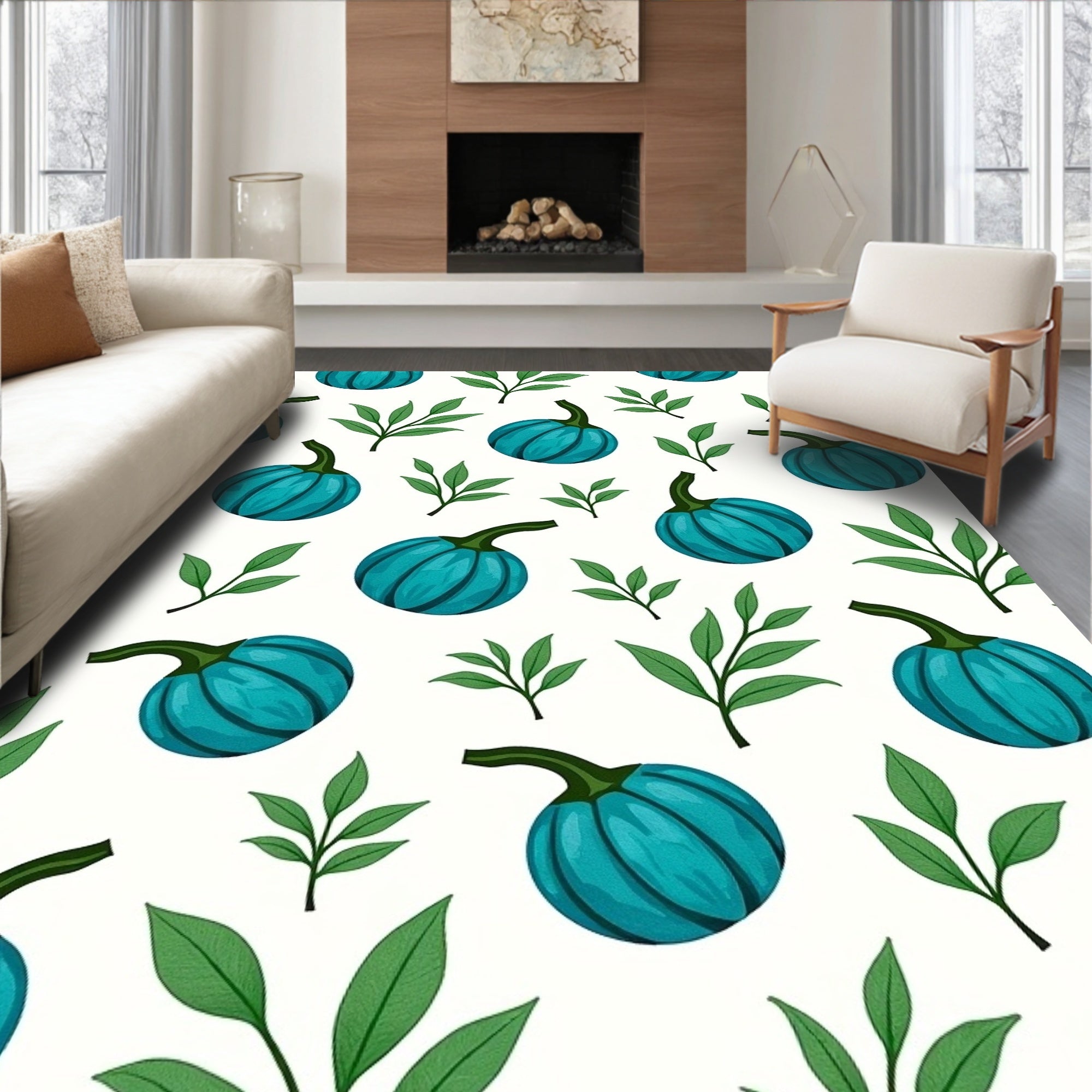 Teal Pumpkin Garden Repeating Pattern Rug