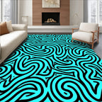 Aqua Black Abstract Swirls Rug