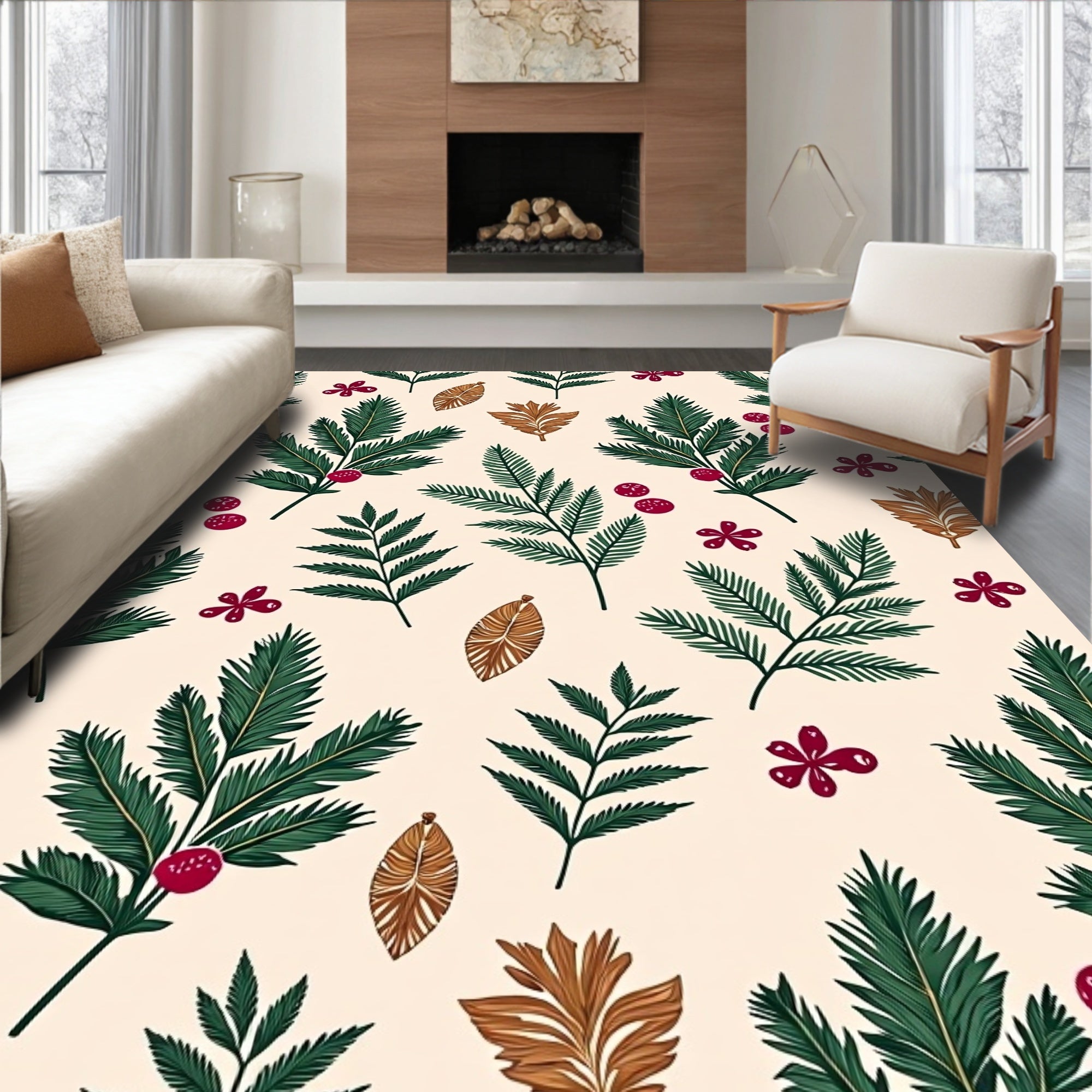 Verdant Fern Coral Berry Collection Rug