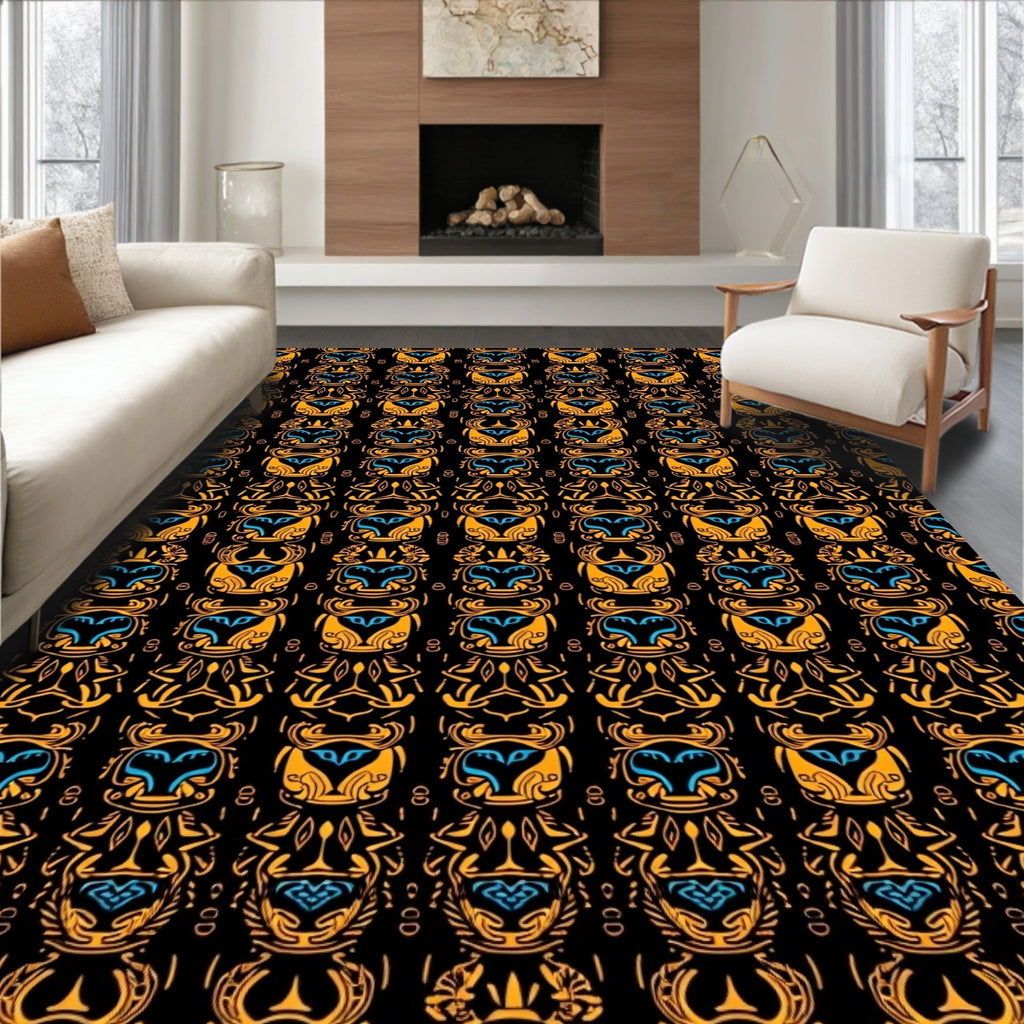 Golden Scarab Black Vertical Tribal Rug