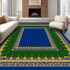 Ornate Green and Gold Floral Border Rug