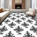 Classic Black Damask Floral Medallion Rug