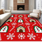 Red Gingerbread Snowflakes Candy Canes Rug