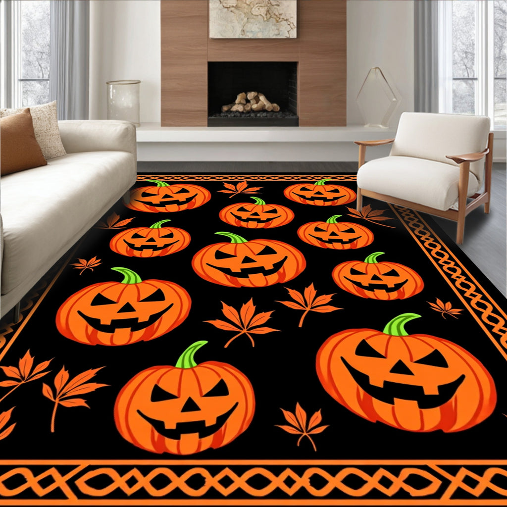 Orange Jack-o'-lantern Leaves Border Rug