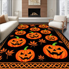 Orange Jack-o'-lantern Leaves Border Rug