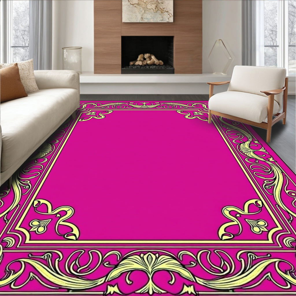 Vibrant Magenta Floral Scroll Frame Rug