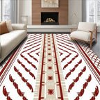Crimson Feather Stripe Geometric Border Rug