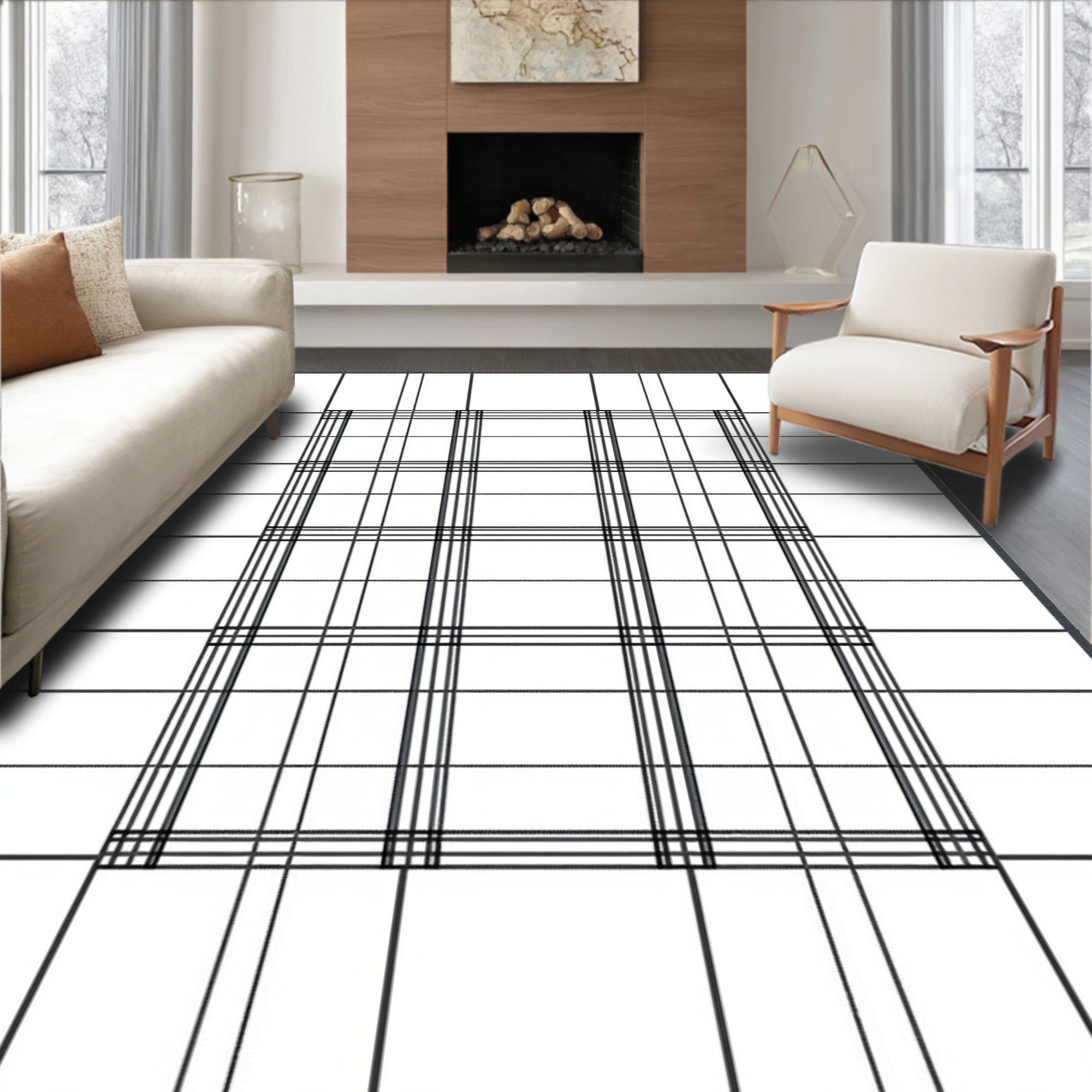 Bold Black Grid Lattice Rug