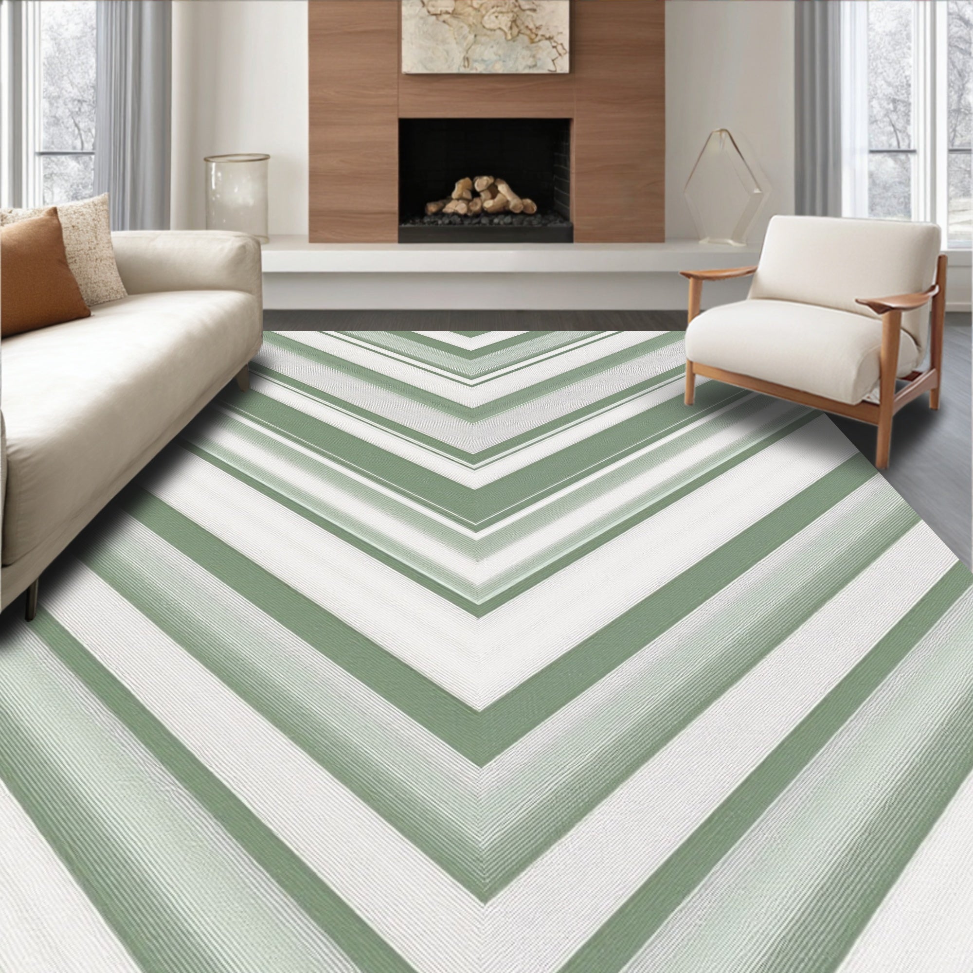Sage Green Chevron Striped Rug