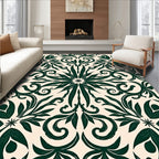 Dark Green Floral Medallion Scroll Rug