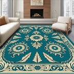Teal and Cream Floral Border Rug