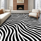 Bold Black White Striped Overlay Rug