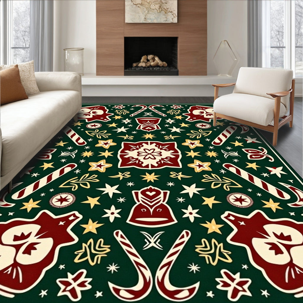 Merry Crimson Candy Cane Star Collage Rug