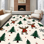 Cute Woodland Reindeer with Festive Trees Rug