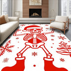Jolly Red Skeleton Snowflakes Christmas Tree Rug