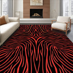 Crimson Black Abstract Fire Swirl Rug