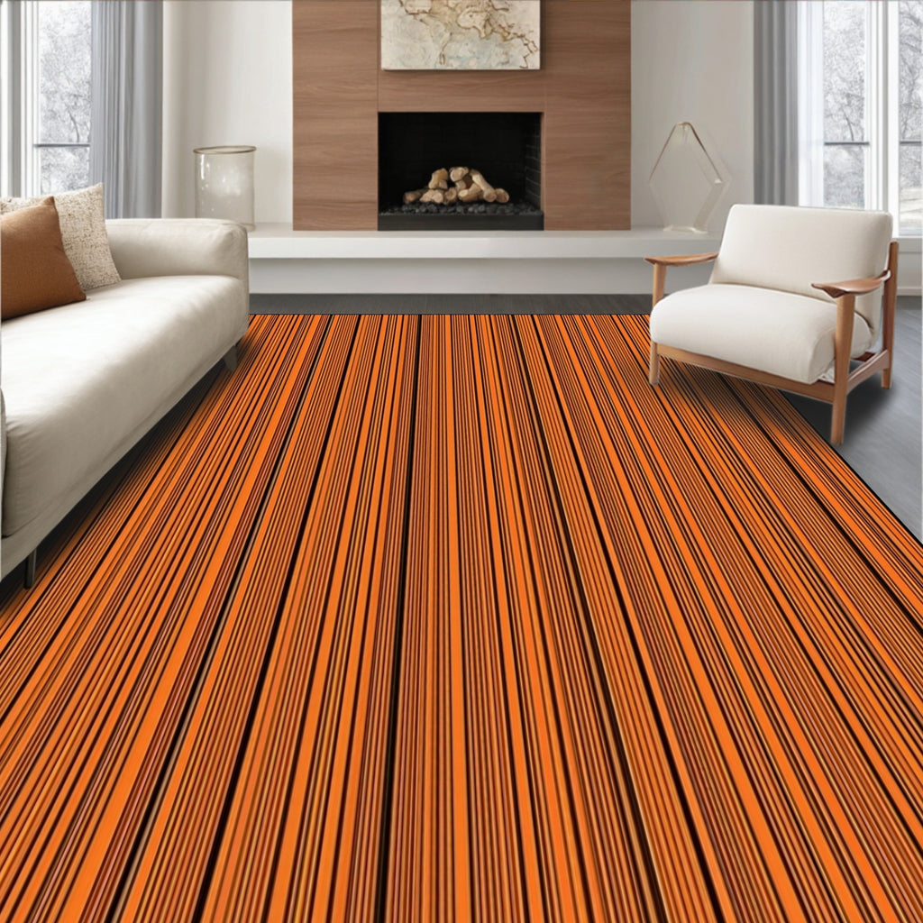Bold Orange Black Vertical Stripe Rug