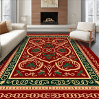 Rich Crimson Emerald Vine Intricate Rug