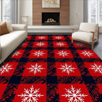Red White Buffalo Plaid Snowflakes Rug