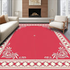 Crimson Ivory Scroll Leaf Border Rug