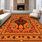 Harvest Turkey Autumn Leaves Border Rug