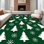 White Trees Snowflakes Green background Rug