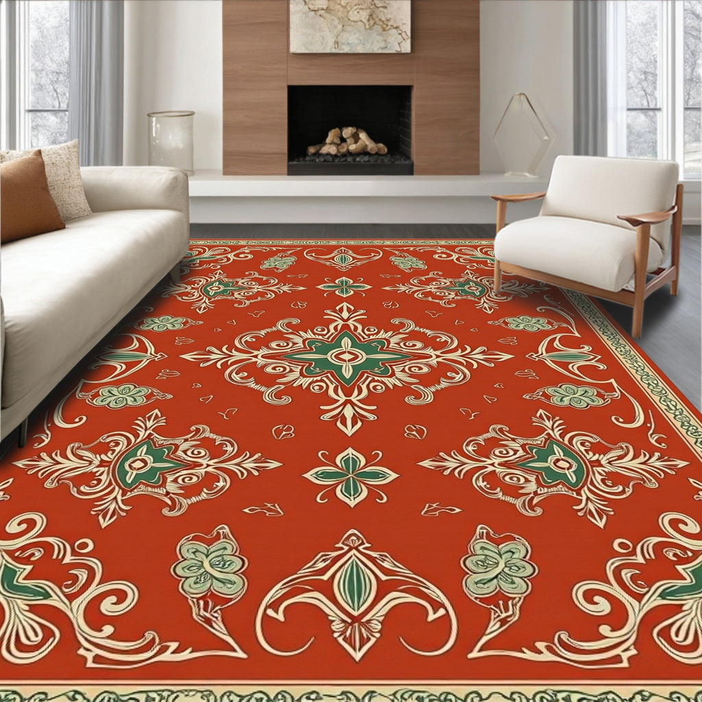 Ornate Red and Green Medallion Rug
