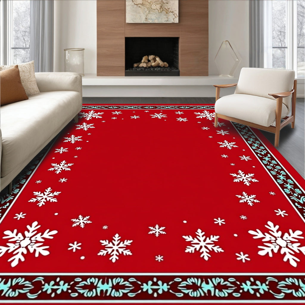 Crimson Snowflake Border With Light Blue Accents Rug