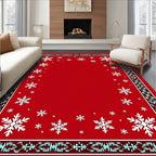 Crimson Snowflake Border With Light Blue Accents Rug