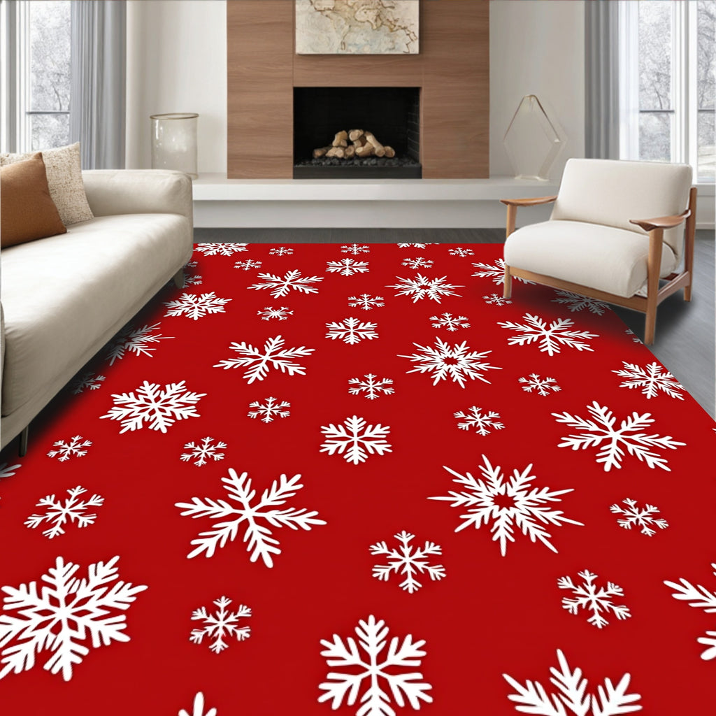 Classic Red White Snowflake Scatter Rug
