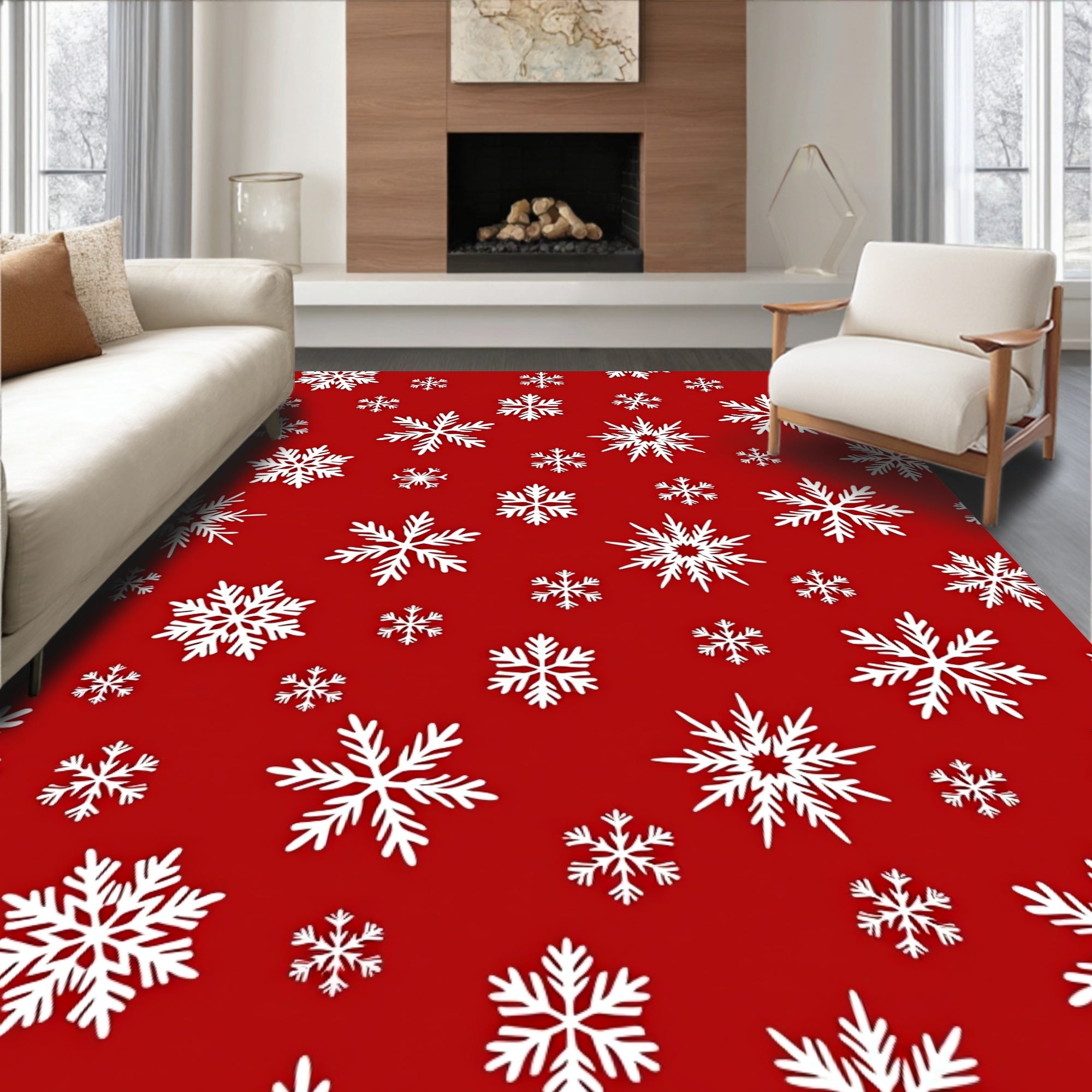 Classic Red White Snowflake Scatter Rug