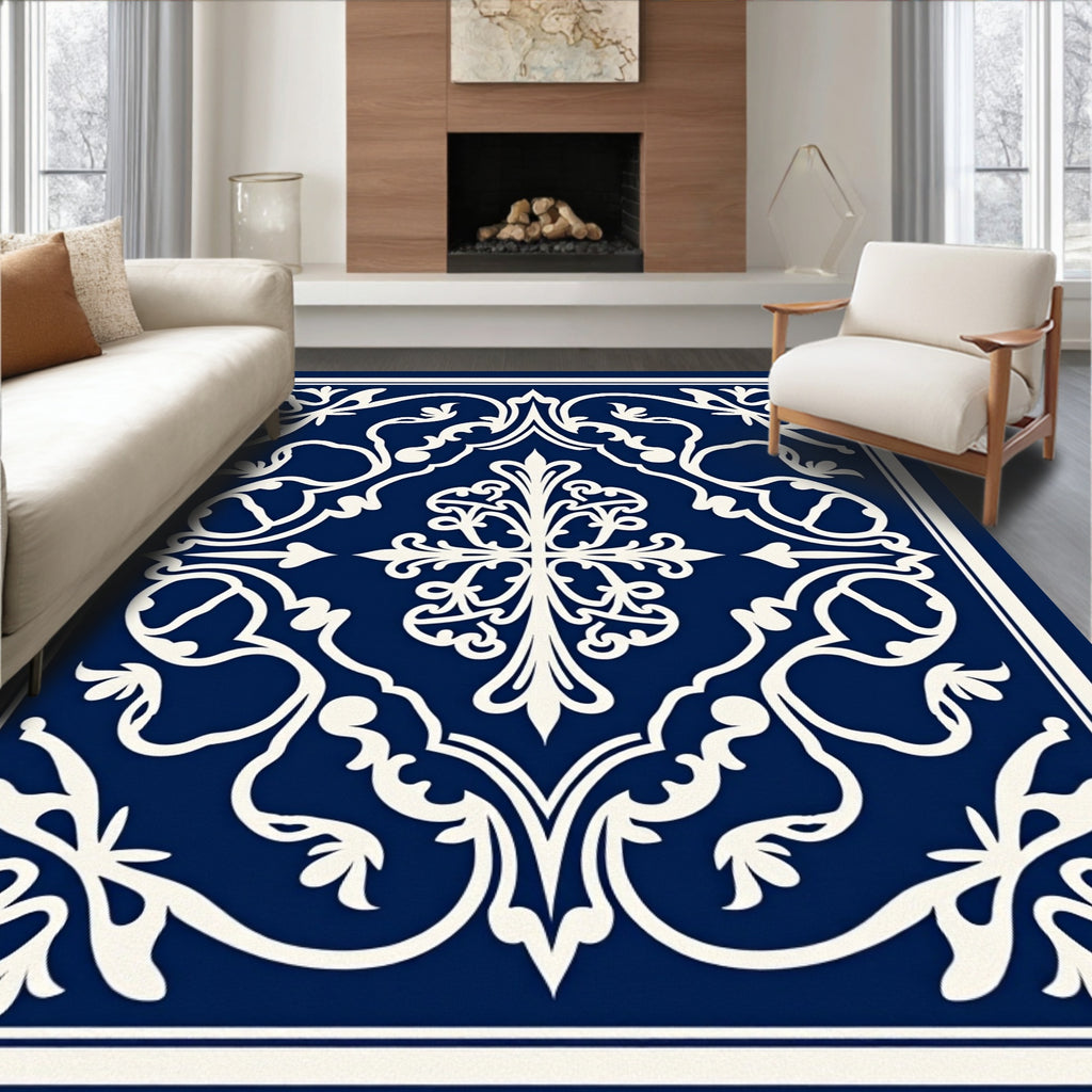 Deep Blue Floral Symmetry Medallion Rug