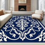 Deep Blue Floral Symmetry Medallion Rug