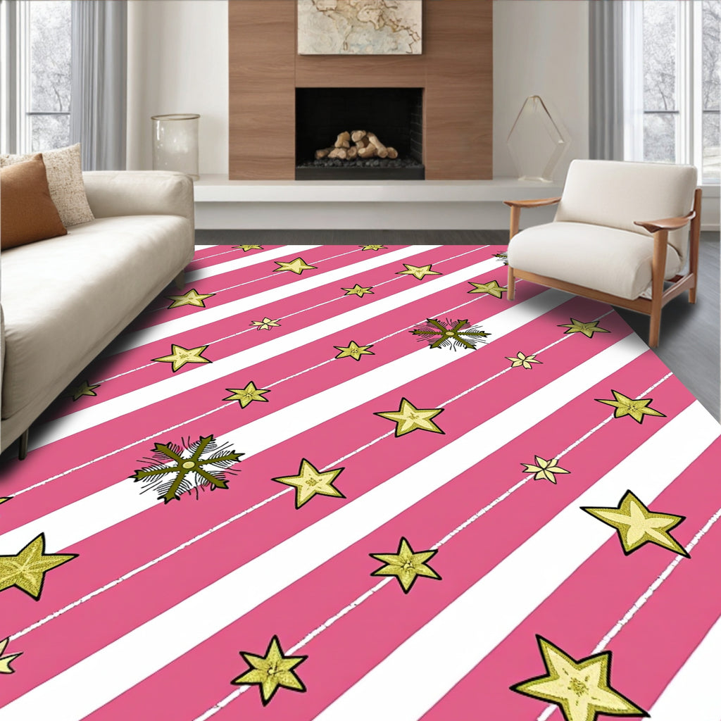 Pink White Striped Starflake Meadow Rug