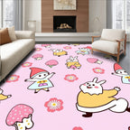 Whimsical Pink Bunny and Gnome Garden Rug