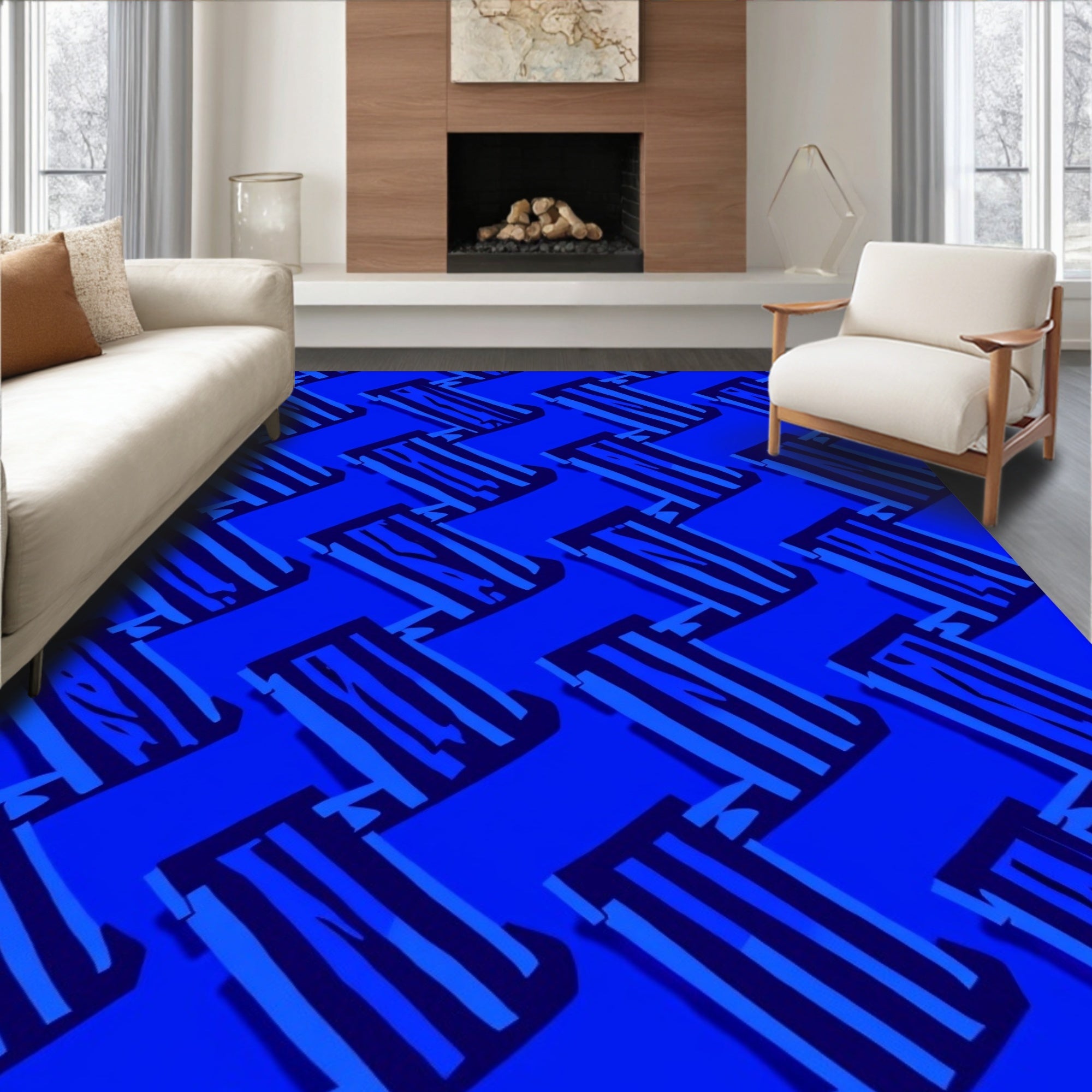 Electric Blue Jagged Zigzag Rug