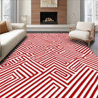Fiery Red Abstract Labyrinth Lines Rug